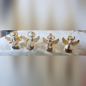 Vintage Silver Plated on Brass Angel Napkin Rings, Set of 4 Christmas Musical An